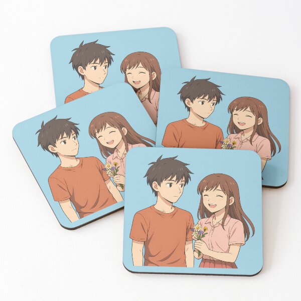 Item preview, Smiling Anime Girl with Wildflowers – Romantic Couple Illustration designed and sold by Twittlefish.