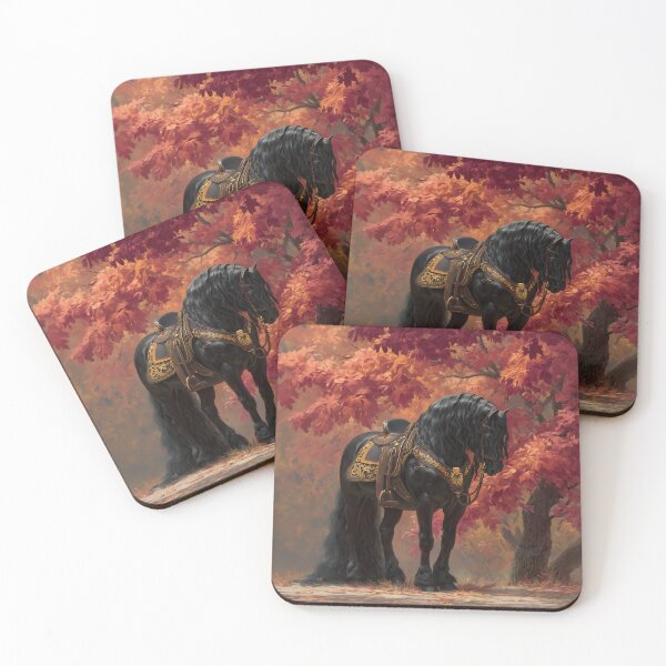 Item preview, Autumn Majesty – Regal Black Horse Under Crimson Leaves designed and sold by ArgentoArt.