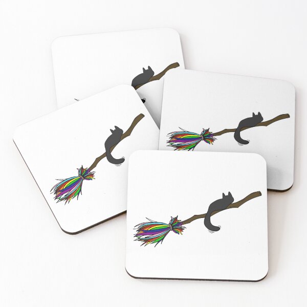 Item preview, Pride Witch's Ride - Cat on Rainbow Broomstick designed and sold by Ruby Magick.