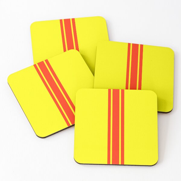 Item preview, Single Stripe with 2 Thick Pinstripes (Bright Red on Yellow) designed and sold by Racing Stripes Only.