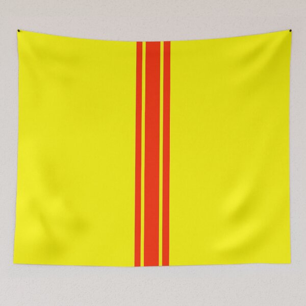 Item preview, Single Stripe with 2 Thick Pinstripes (Bright Red on Yellow) designed and sold by Racing Stripes Only.