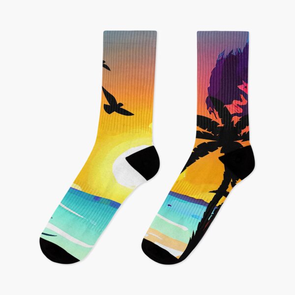 Item preview, Pegatina redonda de playa con puesta de sol tropical designed and sold by FestivityFinds.