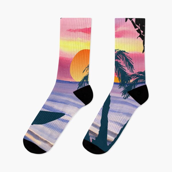 Item preview, Retro Surfer Sunset Palm Beach Art designed and sold by FestivityFinds.