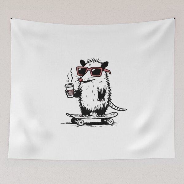Item preview, Cool Coffee Possum on Skateboard – Funny Hipster Animal Art designed and sold by thesnakeater.