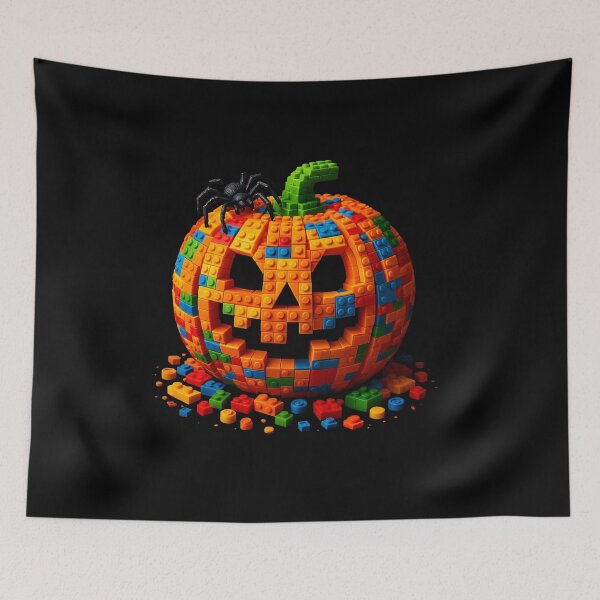 Item preview, Building Bricks Halloween Pumpkin with Spider designed and sold by BeansHotTees.