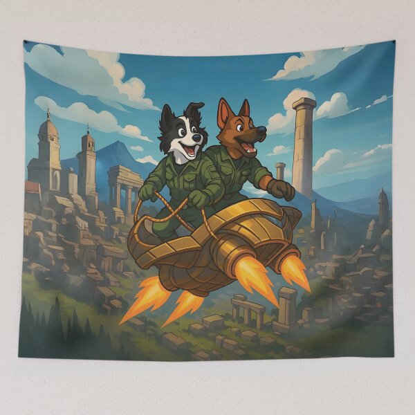 Item preview, Heroic Flight – Border Collie & German Shepherd in Futuristic Chariot designed and sold by designs_by_s2.