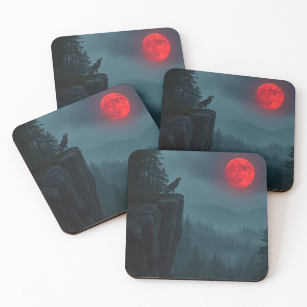 Item preview, "Howling Wolf Under the Blood Moon – Mystical Night Forest Scene" designed and sold by ADAPTO.