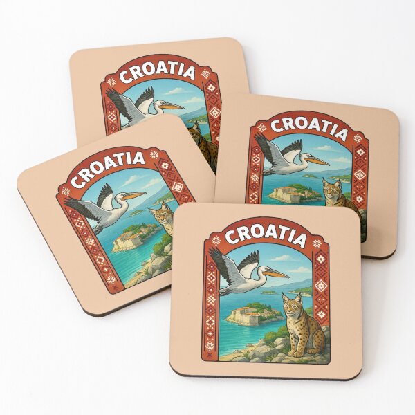Item preview, Croatia Wildlife - Dalmatian Pelican & Balkan Lynx designed and sold by Myra365Art.
