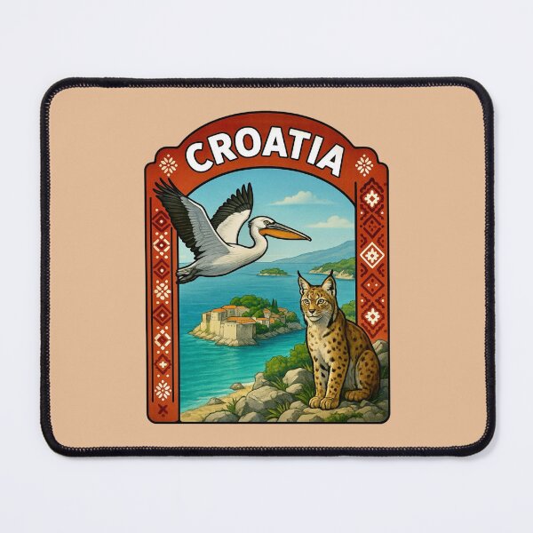 Item preview, Croatia Wildlife - Dalmatian Pelican & Balkan Lynx designed and sold by Myra365Art.