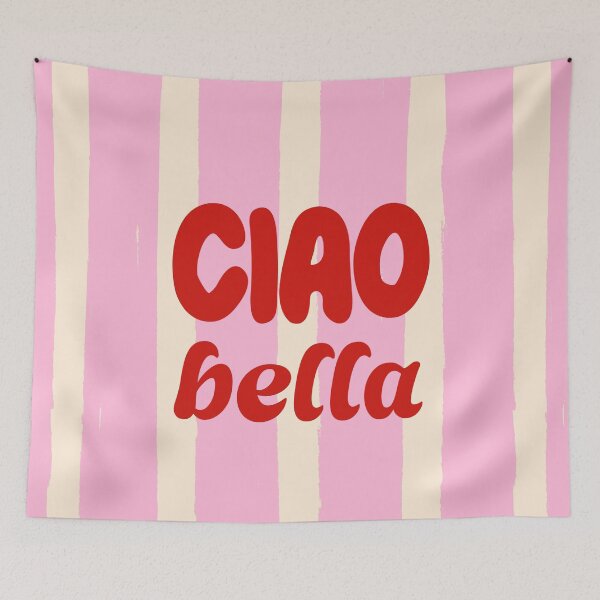 Item preview, Ciao Bella – Pink & Cream Striped Retro Typography designed and sold by MaiZephyr.