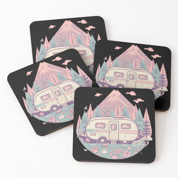 Item preview, Pastel Pink and Mint Retro Camper Mountain Adventure Sticker designed and sold by FestivityFinds.