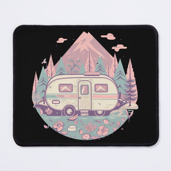 Item preview, Pastel Pink and Mint Retro Camper Mountain Adventure Sticker designed and sold by FestivityFinds.