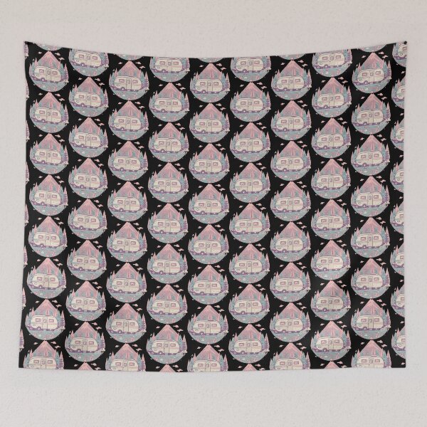 Item preview, Pastel Pink and Mint Retro Camper Mountain Adventure Sticker designed and sold by FestivityFinds.
