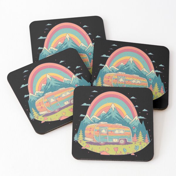 Item preview, Retro Rainbow Camper Mountain Adventure Sticker designed and sold by FestivityFinds.