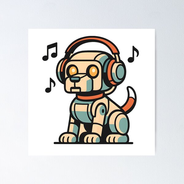 Item preview, Retro Robot Dog - Headphones and Chill designed and sold by PufftailStudio.