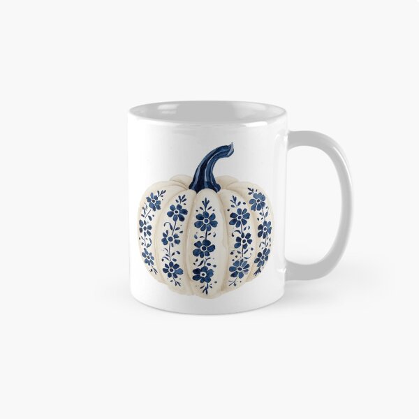 Item preview, Blue Floral Pumpkin Autumn Watercolor Artwork designed and sold by The Crazy Cat Lady.