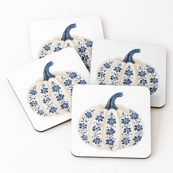 Item preview, Blue Floral Pumpkin Autumn Watercolor Artwork designed and sold by The Crazy Cat Lady.