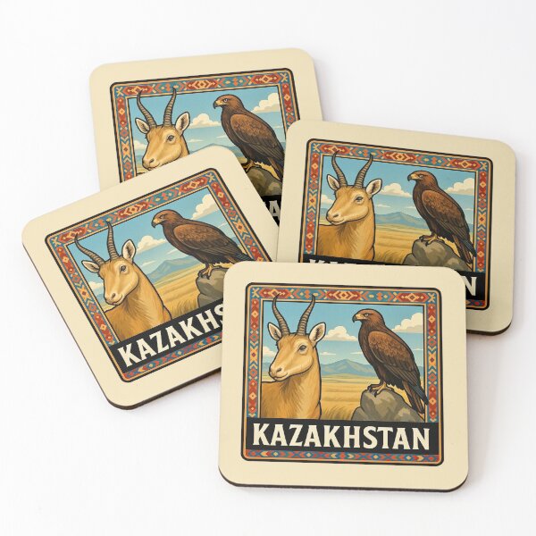 Item preview, Kazakhstan Wildlife - Saiga Antelope & Steppe Eagle designed and sold by Myra365Art.