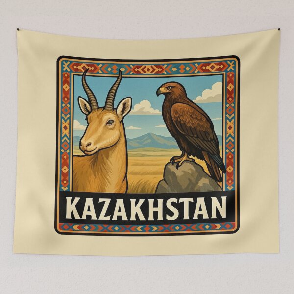 Item preview, Kazakhstan Wildlife - Saiga Antelope & Steppe Eagle designed and sold by Myra365Art.