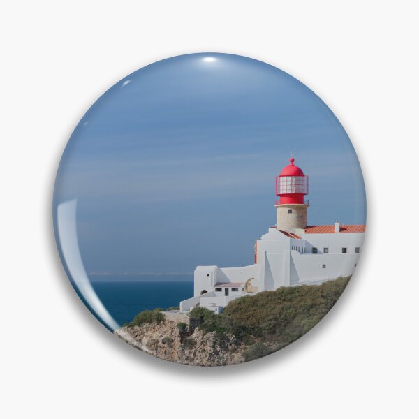 Item preview, Red Lighthouse on Clifftop above Calm Sea designed and sold by MadeulookArt.