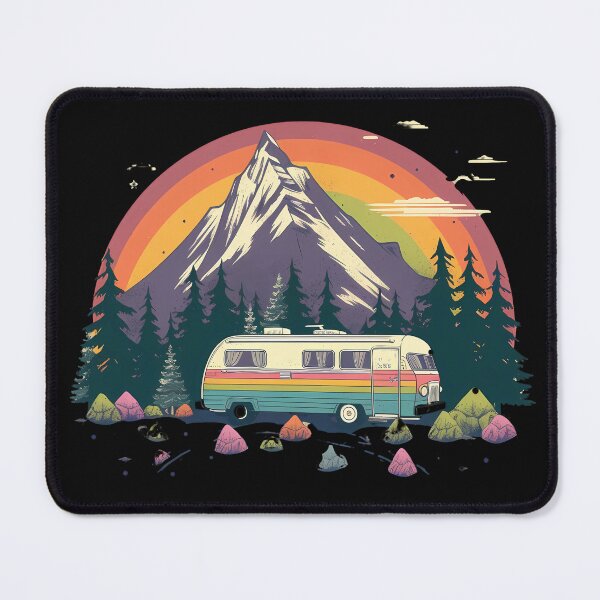 Item preview, Retro Camper Van Mountain Rainbow Sunset Adventure Sticker designed and sold by FestivityFinds.