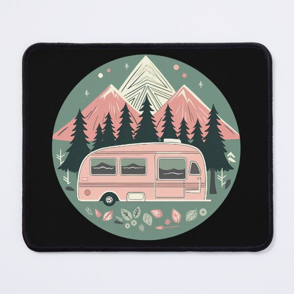 Item preview, Pink Retro Camper Mountain Adventure Sticker designed and sold by FestivityFinds.