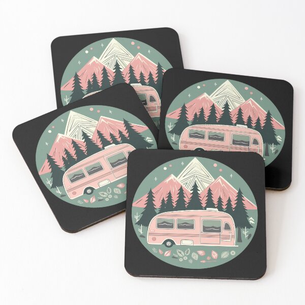 Item preview, Pink Retro Camper Mountain Adventure Sticker designed and sold by FestivityFinds.