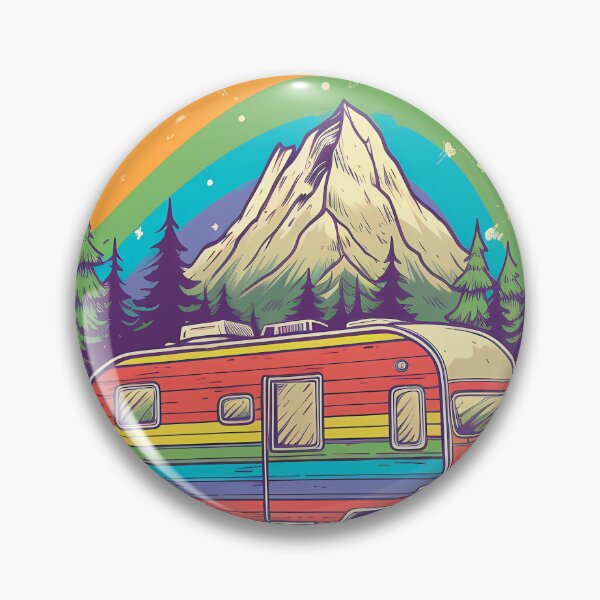 Item preview, Rainbow Retro Camper Mountain Adventure Sticker designed and sold by FestivityFinds.
