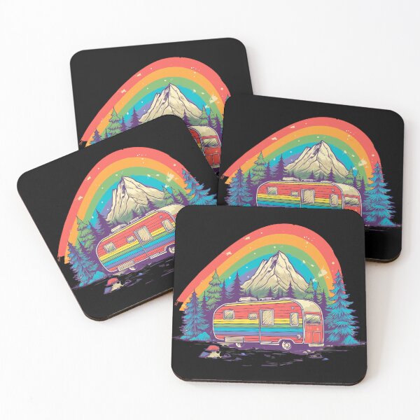 Item preview, Rainbow Retro Camper Mountain Adventure Sticker designed and sold by FestivityFinds.