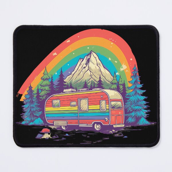 Item preview, Rainbow Retro Camper Mountain Adventure Sticker designed and sold by FestivityFinds.