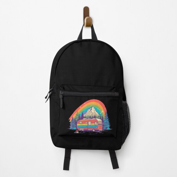 Item preview, Rainbow Retro Camper Mountain Adventure Sticker designed and sold by FestivityFinds.