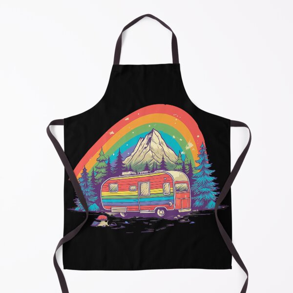 Item preview, Rainbow Retro Camper Mountain Adventure Sticker designed and sold by FestivityFinds.