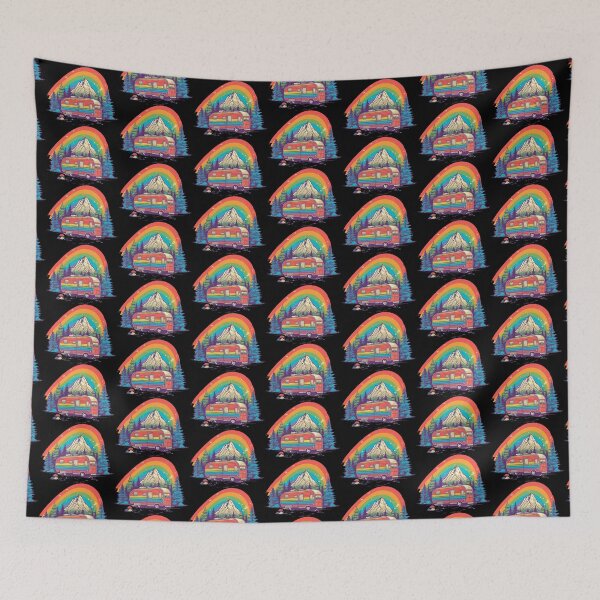 Item preview, Rainbow Retro Camper Mountain Adventure Sticker designed and sold by FestivityFinds.