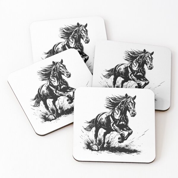 Item preview, Galloping Horse – Dynamic Black and White Equestrian Illustration designed and sold by inkoutninja.