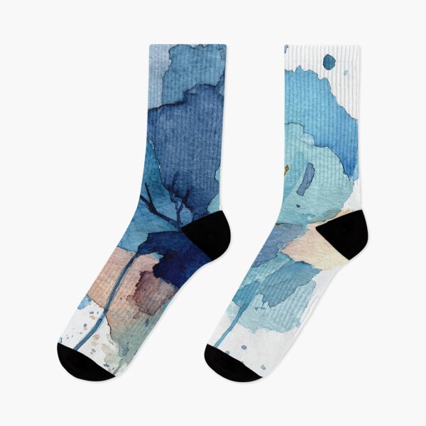 Artikelvorschau, Abstrakte blaue Blumen – Aquarell-Tintenwäsche entworfen und verkauft von solynneart.