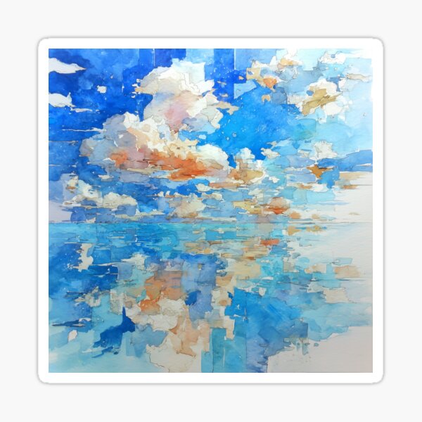 Item preview, Abstract Seascape with Clouds – Watercolor Mosaic designed and sold by solynneart.