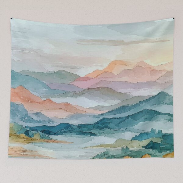 Item preview, Layered Mountain Landscape – Soft Watercolor Gradient designed and sold by solynneart.