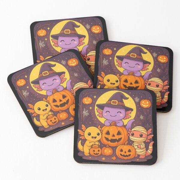 Item preview, Cute Halloween Axolotl Trio – Kawaii Spooky Night Illustration designed and sold by haitrieuic96.