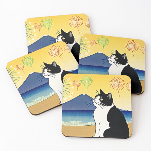 Item preview, Tuxedo Cat Watching Fireworks by the Sea – Yellow Sky Magic designed and sold by LEO'S CREATURE　れおずくりーちゃー.