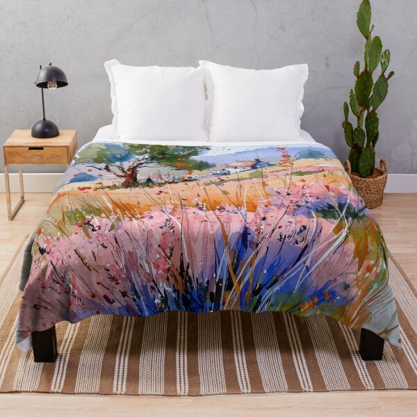 Item preview, Heather Fields & Countryside Cottage – Watercolor Landscape designed and sold by solynneart.