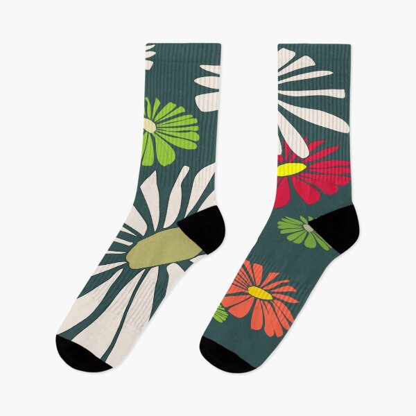 Item preview, Margaritas retro divertidas: flores coloridas sobre verde azulado oscuro designed and sold by P2GSimplyLife.
