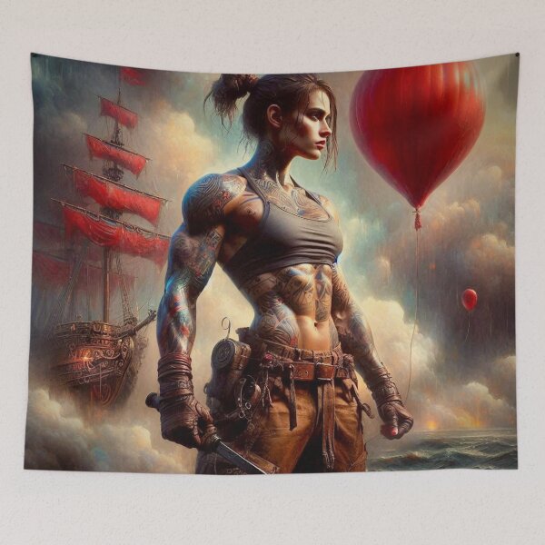 Item preview, Skybound Strength: Tattooed Adventurer in Stormy Dreamscape designed and sold by Ghost Archer Illusions.