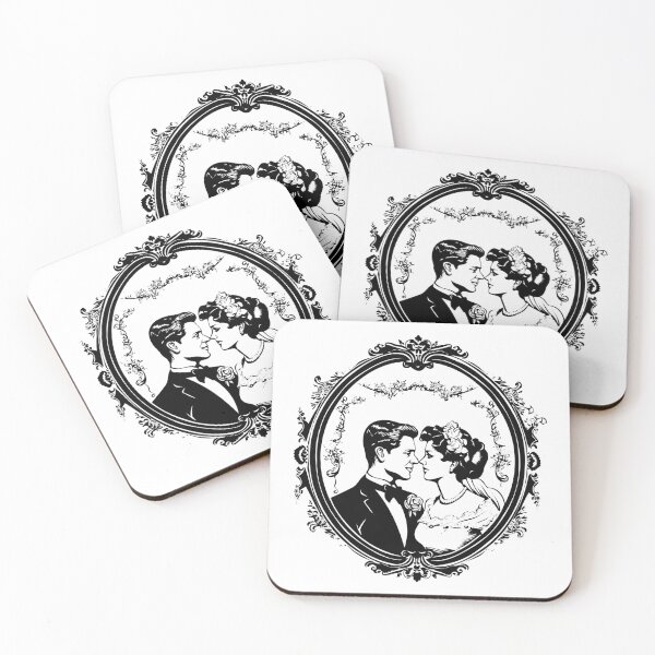 Item preview, Vintage Bride and Groom Portrait – Elegant Black and White Wedding Illustration designed and sold by inkoutninja.