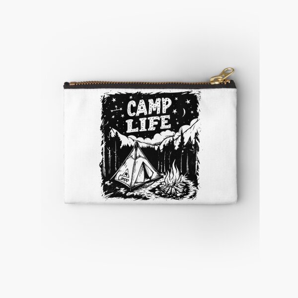 Item preview, Camp Life – Black and White Mountain Camping Night Scene Illustration designed and sold by inkoutninja.