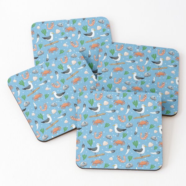Item preview, Seaside Denmark Pattern – Cute Seagulls, Crabs, Shrimps & Seashells | Nautical Hand-Drawn Ocean Design designed and sold by Lone Jensen.