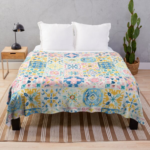 Item preview, Colorful Portuguese Tile Pattern – Mediterranean Azulejos Watercolor Design designed and sold by imaginefountain.