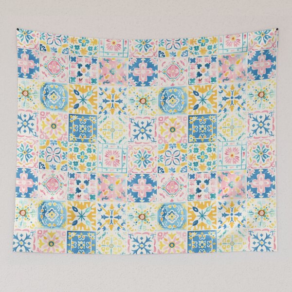 Item preview, Colorful Portuguese Tile Pattern – Mediterranean Azulejos Watercolor Design designed and sold by imaginefountain.