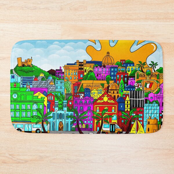 Item preview, Cartoon Skyline of Cagliari: Harborfront Charm in Technicolor designed and sold by Arte Cartoon From TagTeam Group.