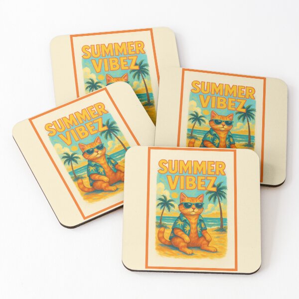 Item preview, Summer Vibez – Cool Cat on the Beach Illustration designed and sold by Enea Kelo.