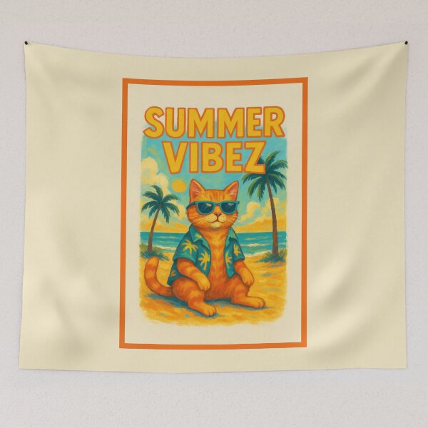 Item preview, Summer Vibez – Cool Cat on the Beach Illustration designed and sold by Enea Kelo.